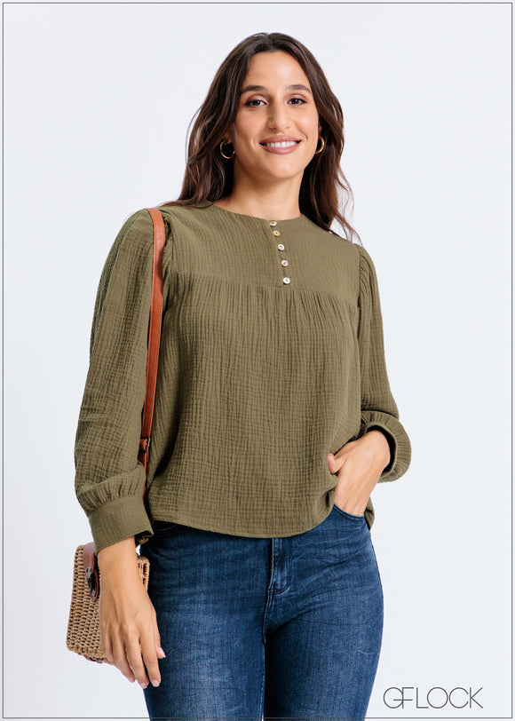 Long Sleeve Gauze Top - 260824