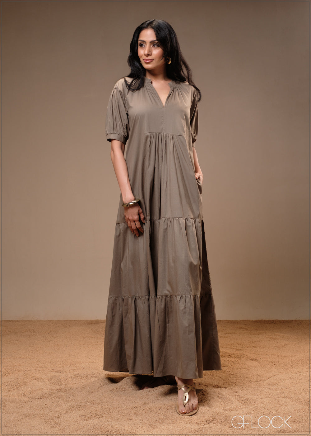 Tunic Collar Maxi Dress - 100425I