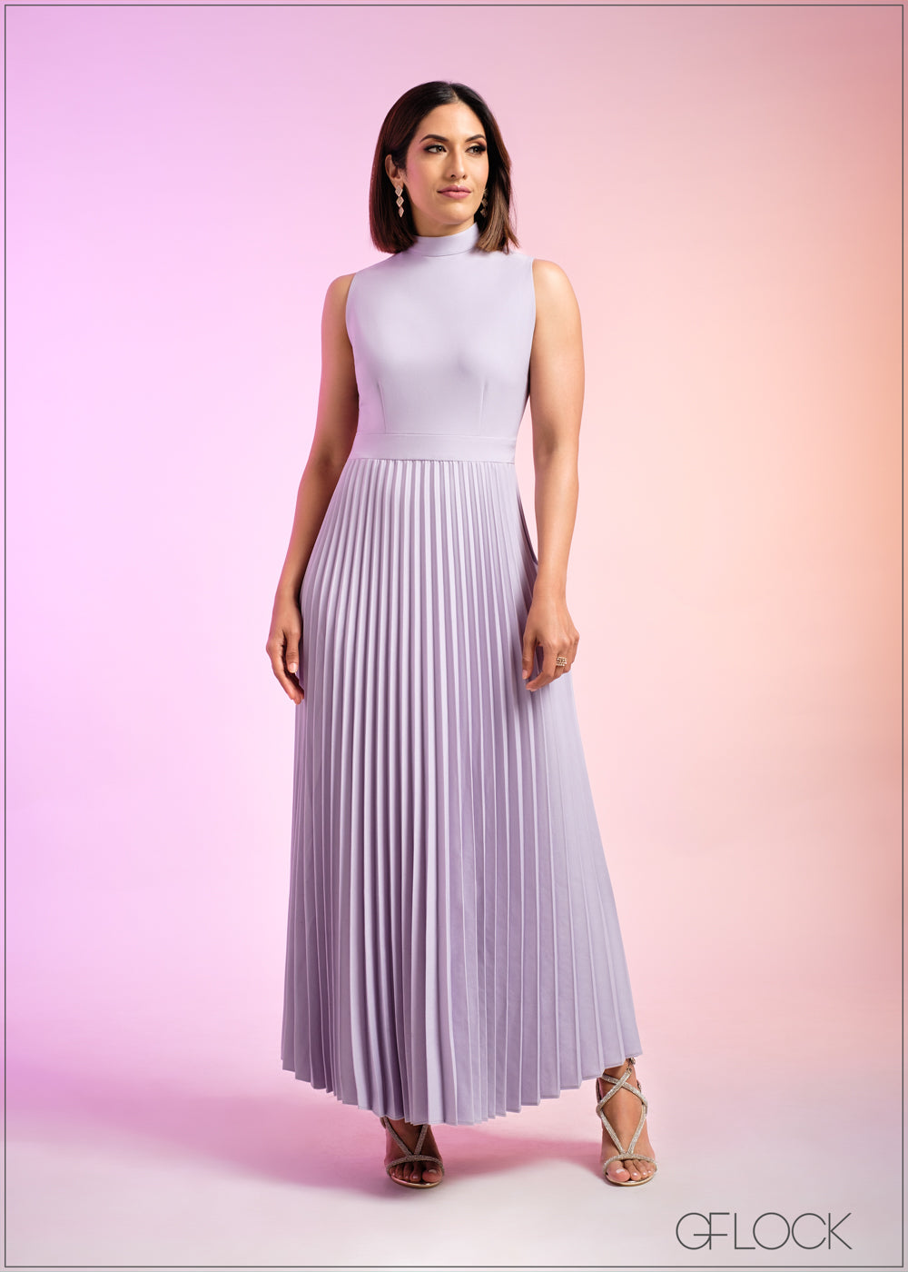 High Neck Pleated Maxi Dress - 290324