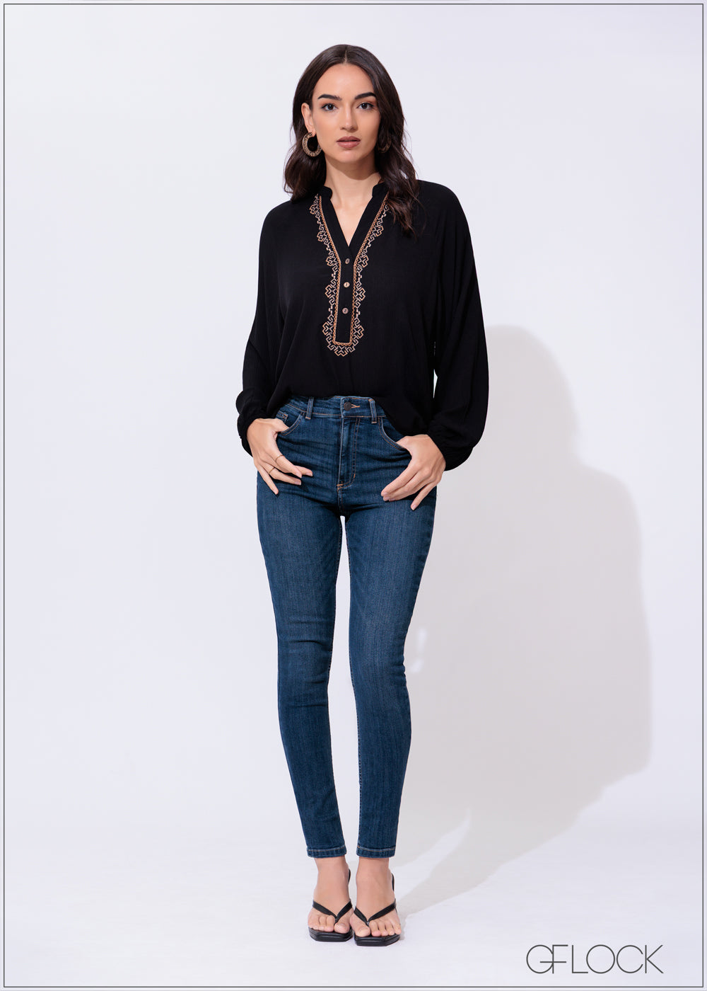 Embroidery Long Sleeve Top - 300425