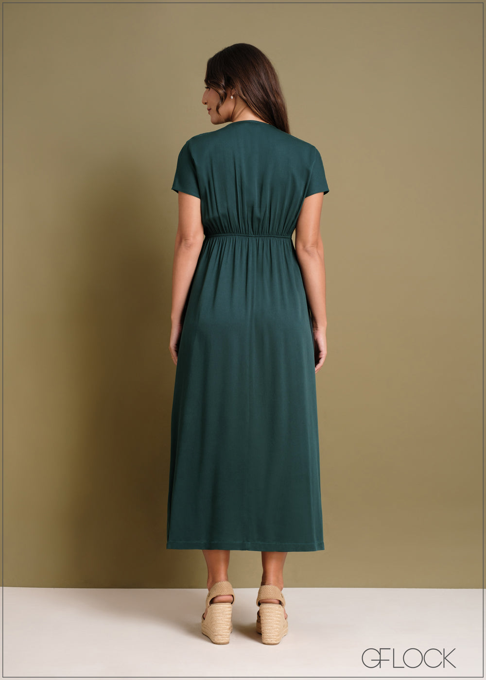 Batwing Sleeve Fold Pleated Detail Dress - 240424