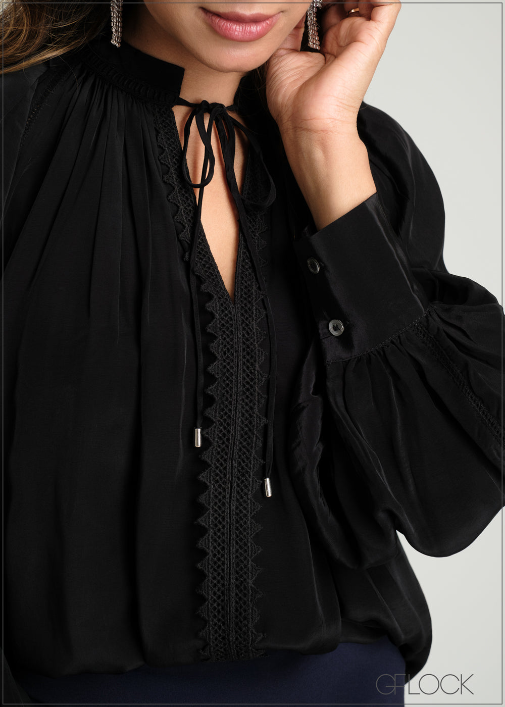 Lace Insert Long Sleeve Top - 100425IE