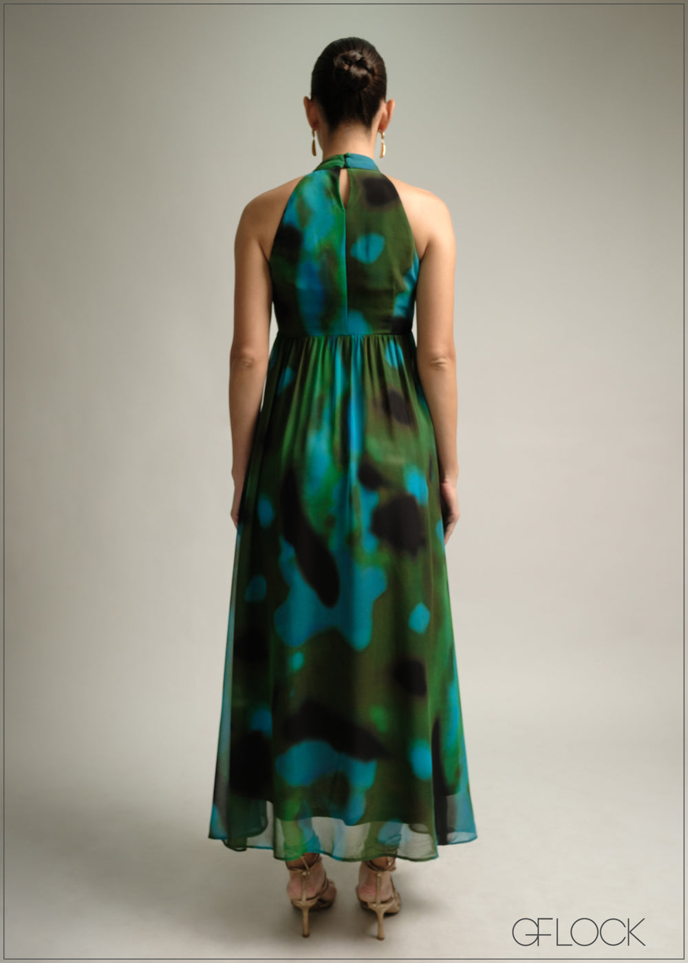 Printed Halter Neck Maxi Dress - 220825