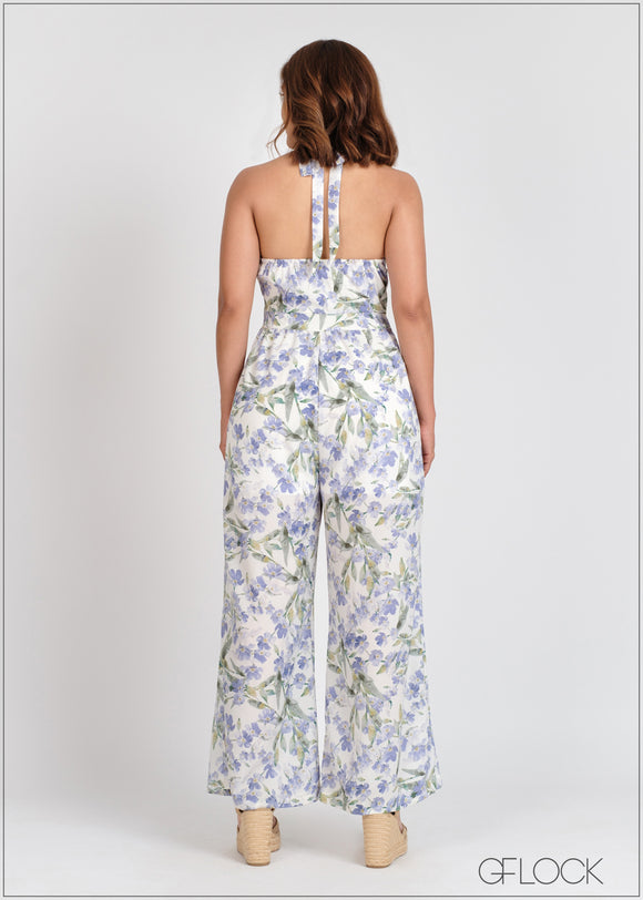 Halter Neck Floral Jumpsuit - 010124