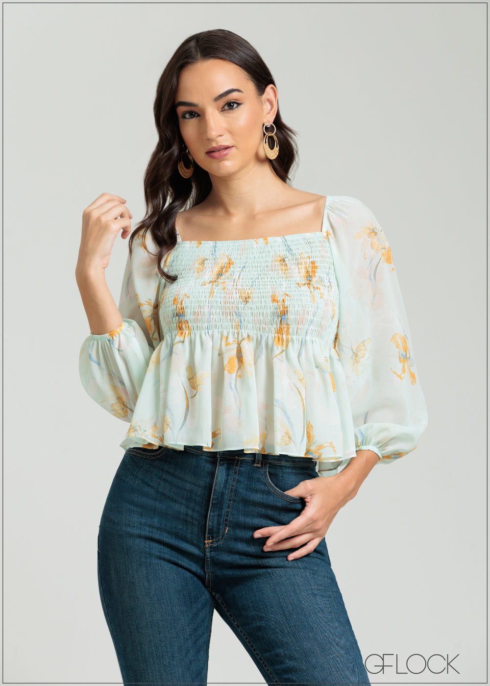 Puff Sleeve Smocked Top - 080825