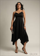 Asymmetric Flare Midi Dress - 231026