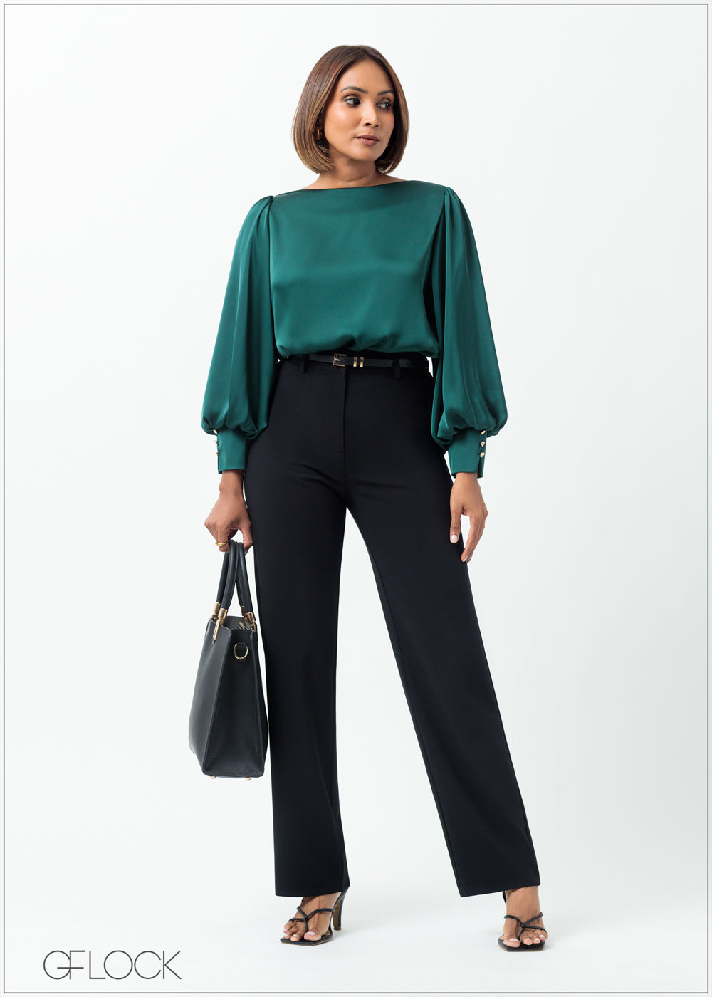 Bishop Sleeved Cuff Detailed Satin Top - 160625