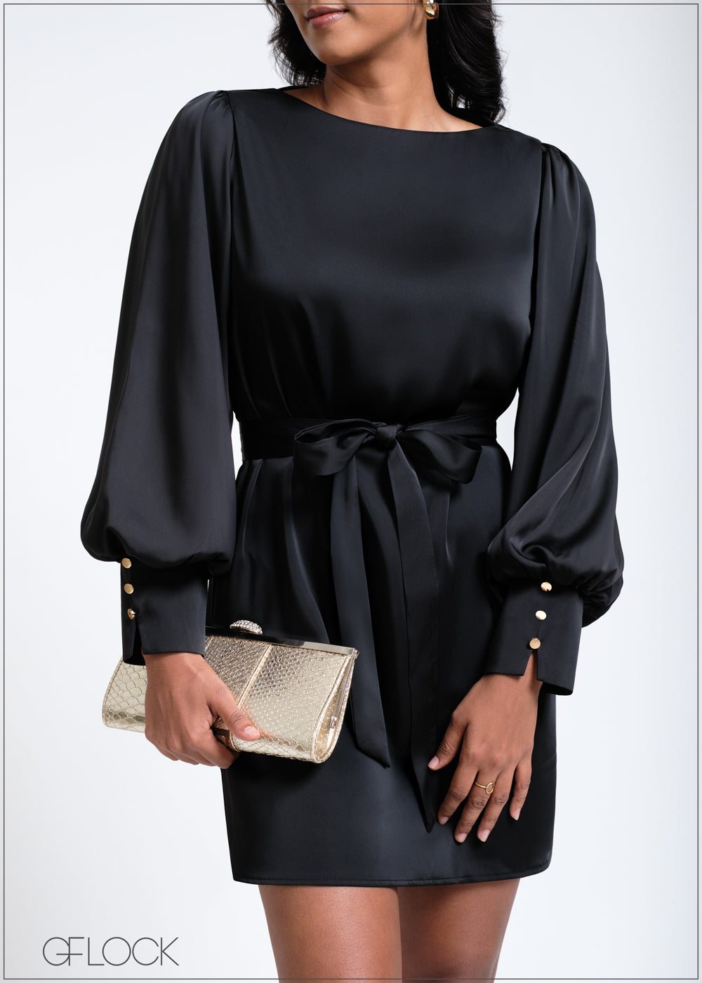 Bishop Sleeved Tie-Up Detailed Satin Dress - 260525