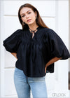 Puff Sleeve V-Neck Top - 010124