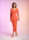 Scoop Neckline Bodycon Midi Dress - 290324