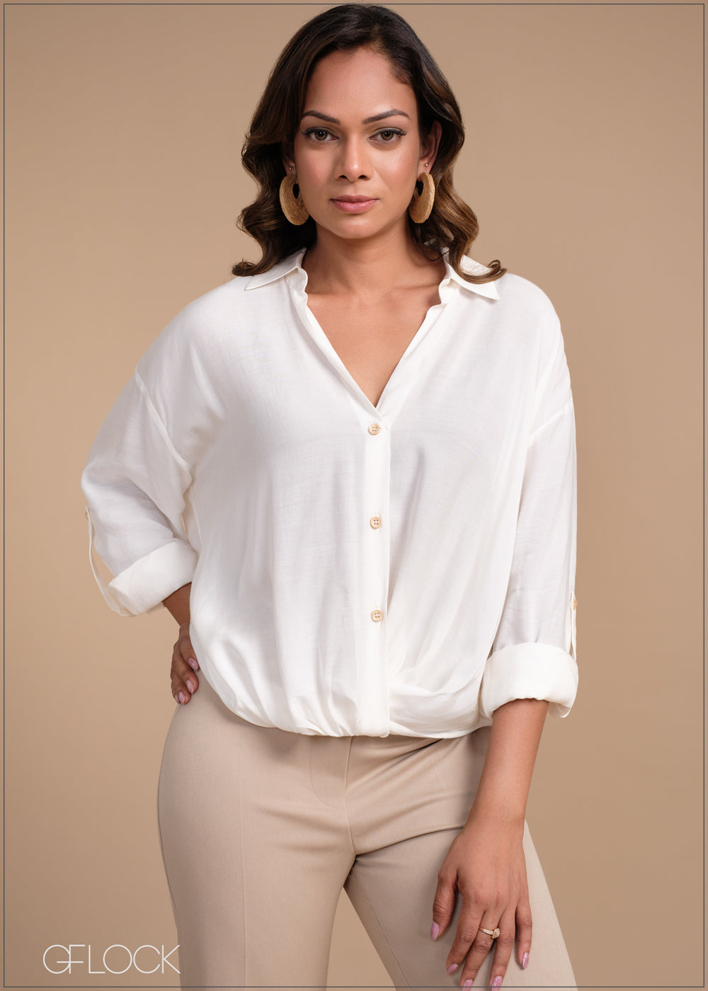 Regular Collar Cropped Shirt - 100425I