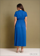 Batwing Sleeve Fold Pleated Detail Dress - 240424