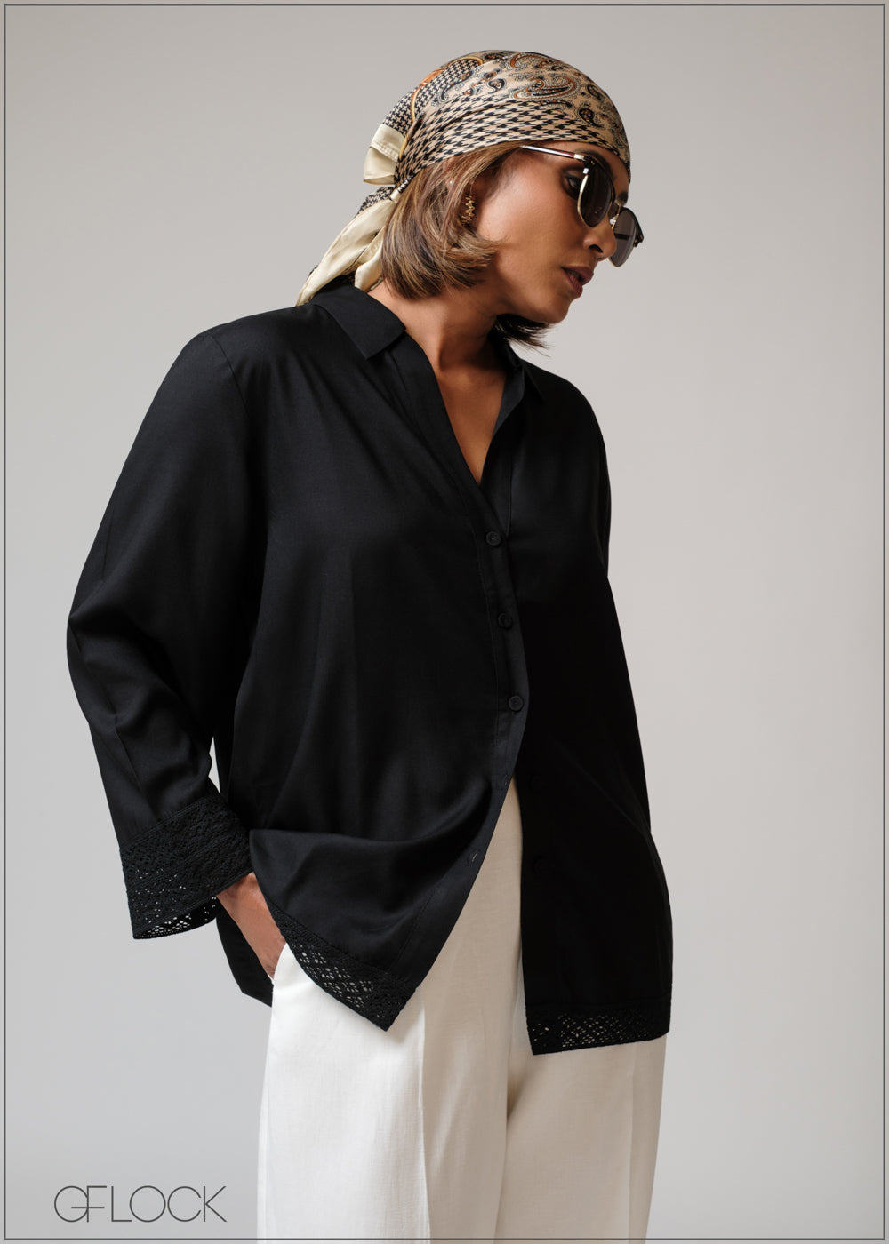 Loose Fitting Lace Detail Shirt - 230625