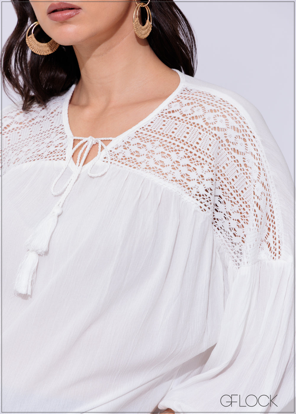 Lace Detail Long Sleeve Top - 300425