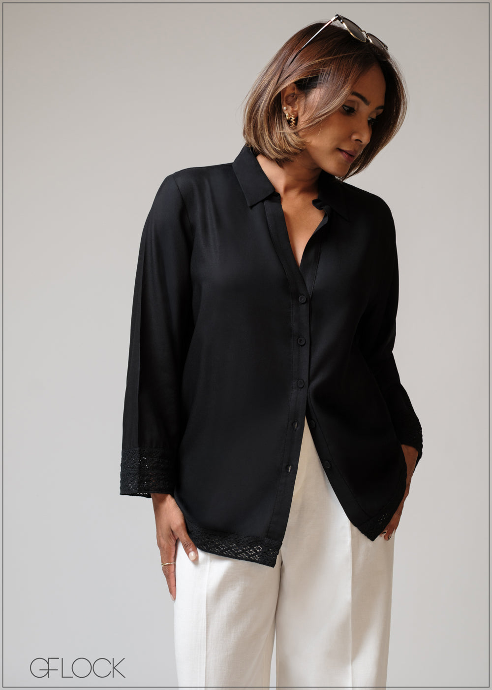 Loose Fitting Lace Detail Shirt - 230625