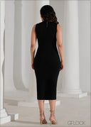 Shoulder Detail Bodycon Midi Dress - 090625