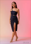 Front Twist Off Shoulder Midi Dress - 120225