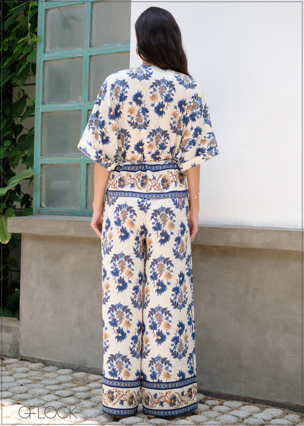 Border Printed Wide Leg Pant - 040425