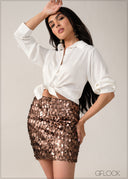 High Waist Sequin Mini Skirt - 061224