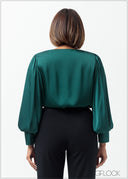 Bishop Sleeved Cuff Detailed Satin Top - 160625