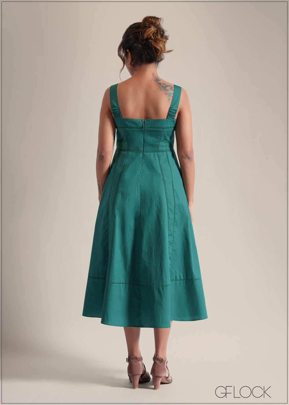 Lace Insert Midi Dress - 250825