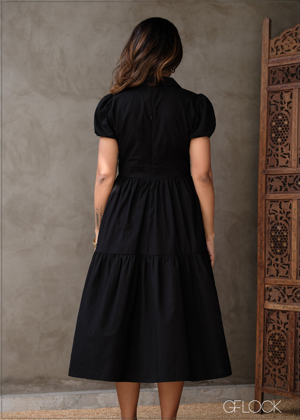 Puff Sleeve Midi Dress - 131025