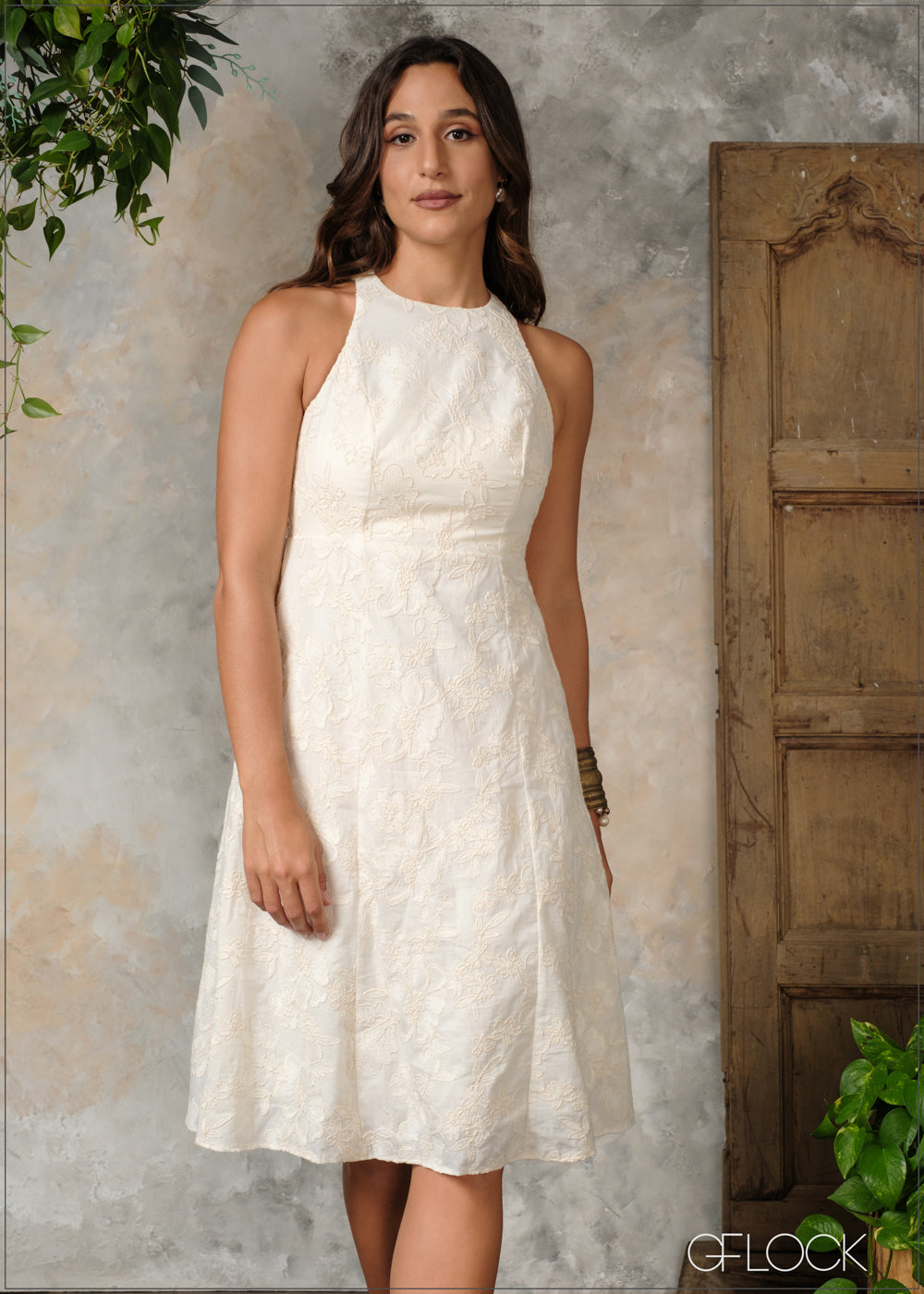 Sleeveless Embroidered Fabric Dress - 230824