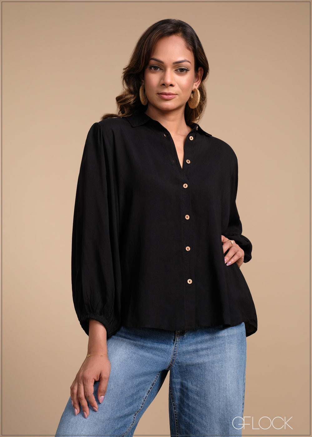 Regular Collar Puff Sleeve Top - 100425I