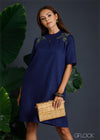 100% Genuine Linen Embroidered Shift Dress - 080124