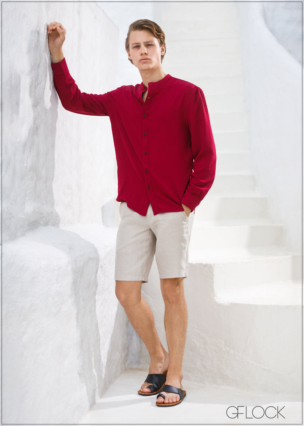 Chinese Collar Long Sleeve Shirt - 200224