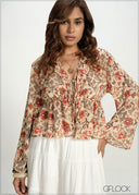 V-Neck Frill Peplum Top - 130826