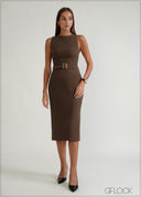 Sleeveless Belt Detailed Midi Dress - 070926