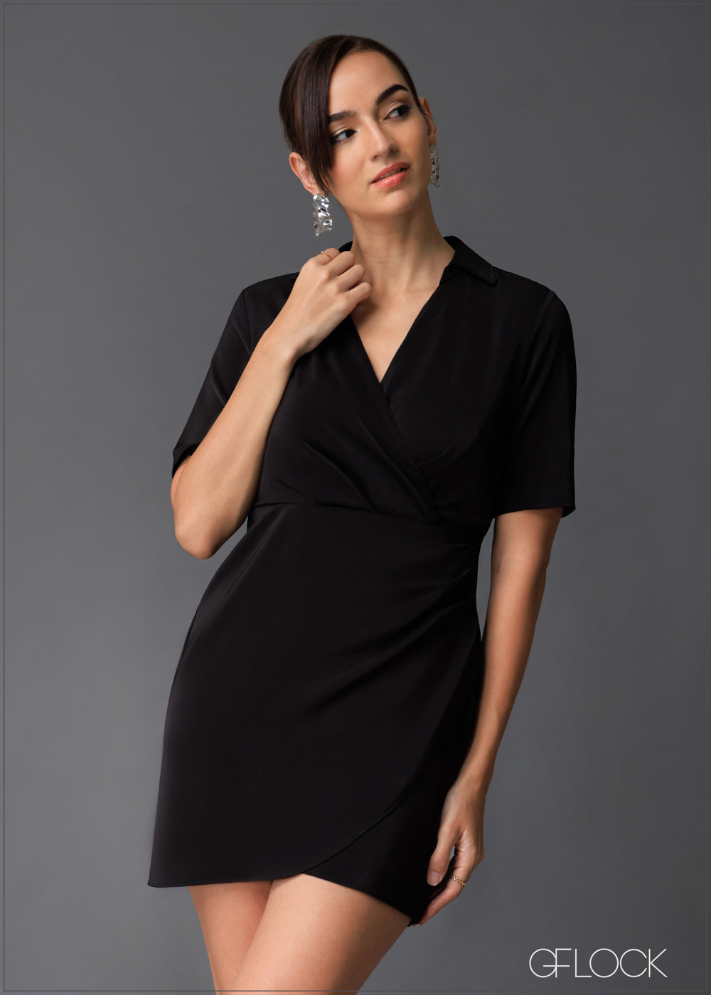 Side Ruched Collared Shirt Dress - 020525