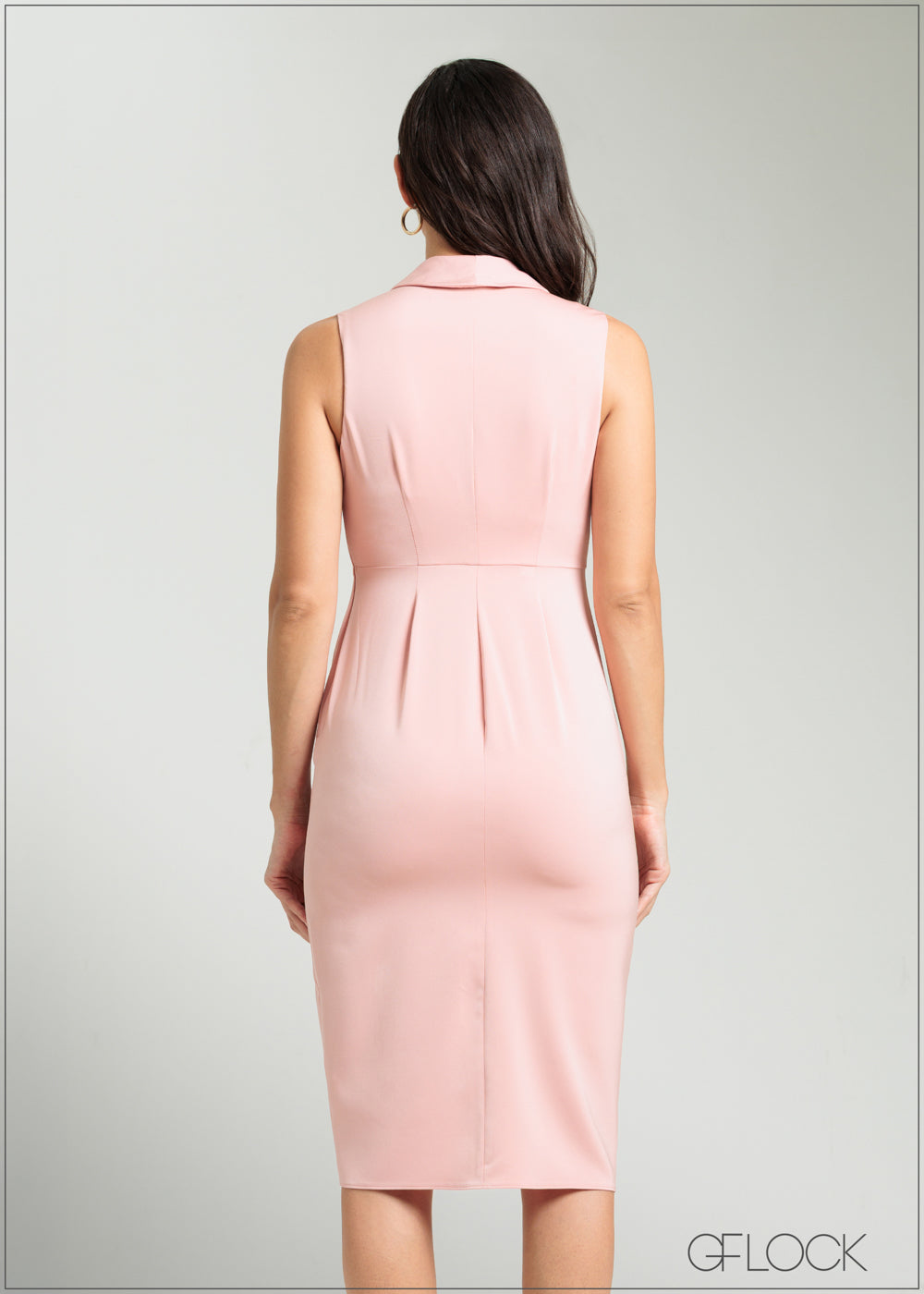 Lapel Collar Sleeveless Midi Dress - 080825