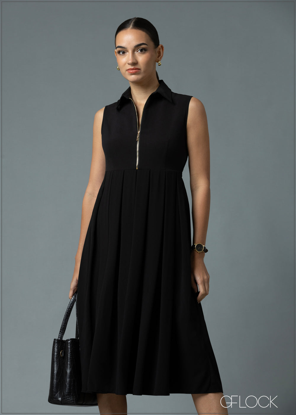 Front Zipper Detail Dress - 220925