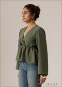 Bell Sleeve Gathered Top - 280926