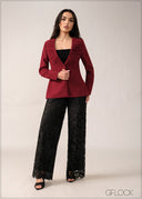 V-Neck Pleat Detail Blazer - 261225E