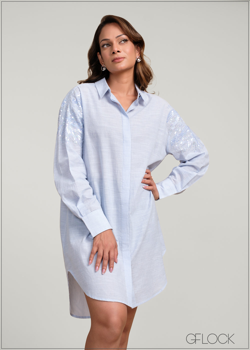 Embroidery Long Sleeve Shirt - 100425I