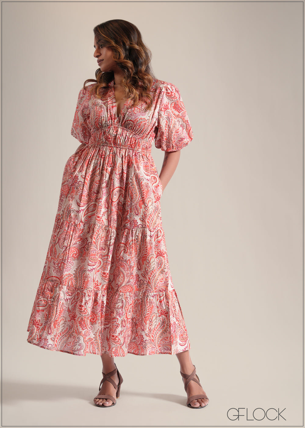 100% Premium Cotton Puff Sleeve Dress - 250825