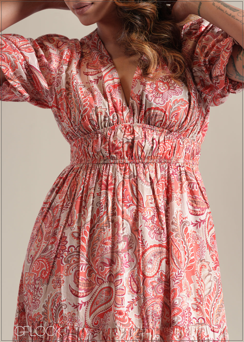 100% Premium Cotton Puff Sleeve Dress - 250825