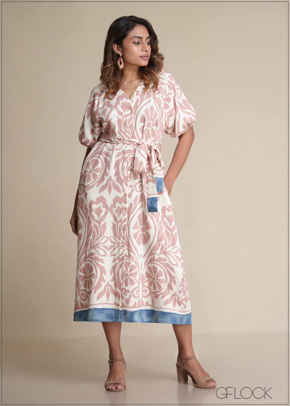 Puff Sleeve Midi Dress - 180825