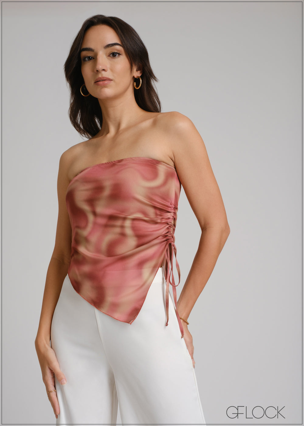 Tie Dye Side Ruched Tube Top - 250425