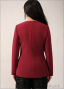 V-Neck Pleat Detail Blazer - 261225E