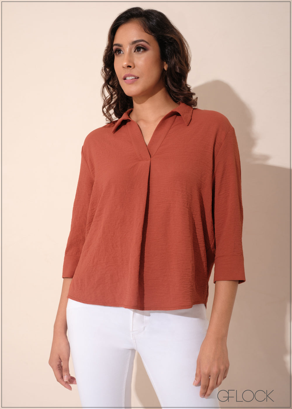 Regular Collar Half Placket Detail Top - 131023