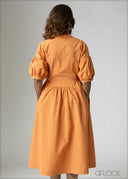 Puff Sleeve Cotton Dress - 201026