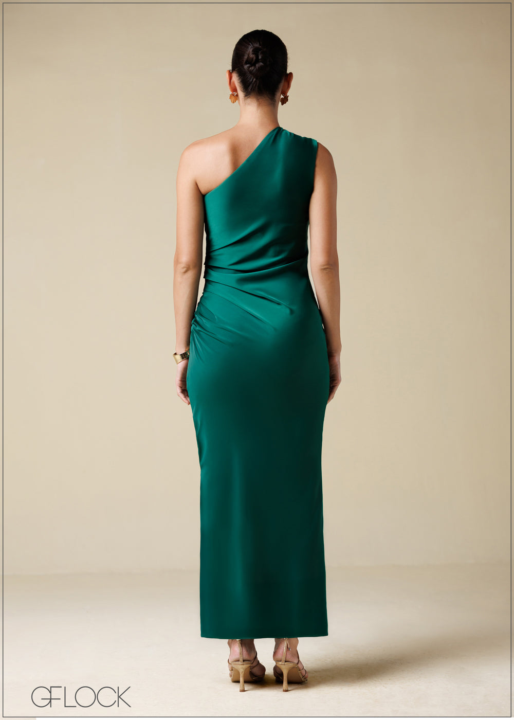 One Shoulder Pleated Midi Dress - 250725