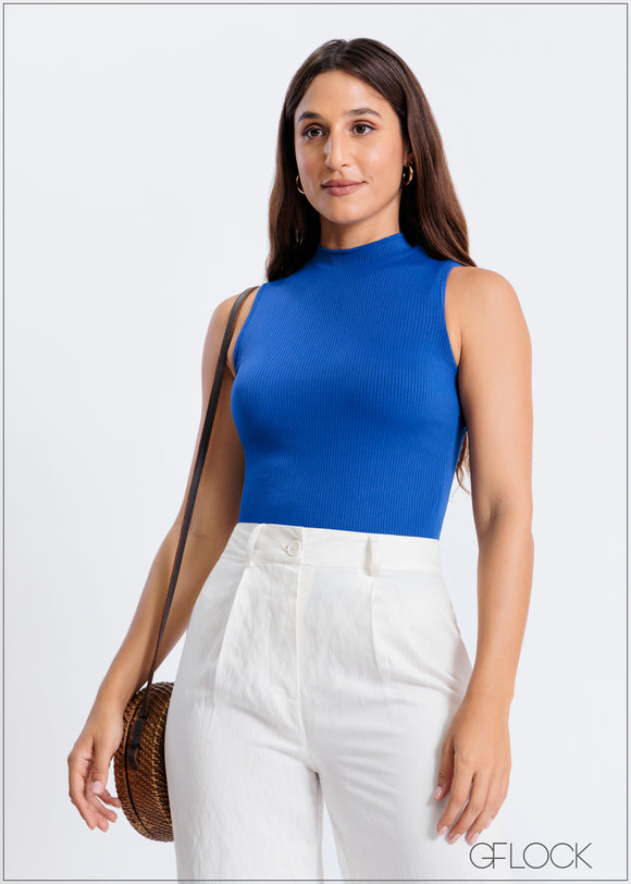 High Neck Sleeveless Rib Top - 260824