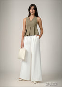 V-Neck Sleeveless Pleated Top - 240726