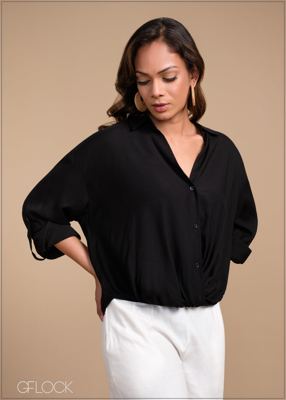 Regular Collar Cropped Shirt - 100425I