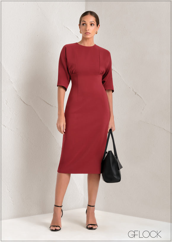 Midi Dress With Ruched Sleeve - 061223